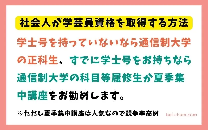 社会人が博物館学芸員資格を取得する2つの方法|学士号の有無で異なる取得ルートをbei-cham.comオリジナル解説画像で整理